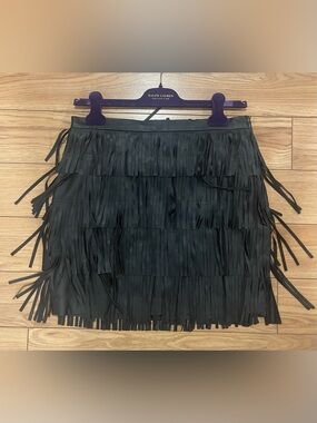 Dynamite Black Fringe faux Leather black Mini Skirt medium